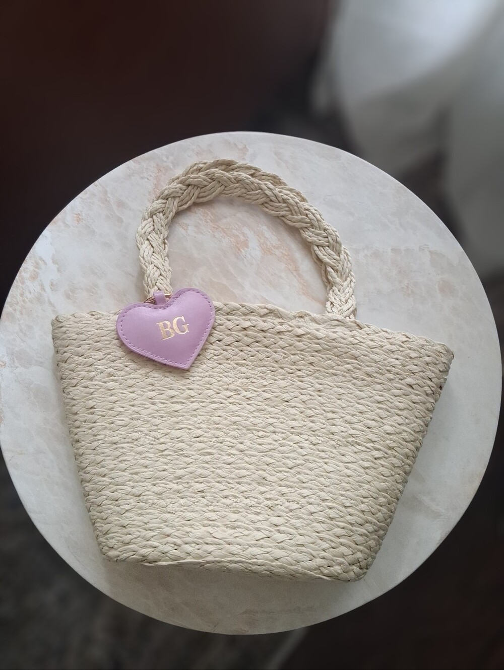 💕 Bergdorf Goodman Woven Straw Mini Tote with Heart Charm 💕 - Picture 3 of 6